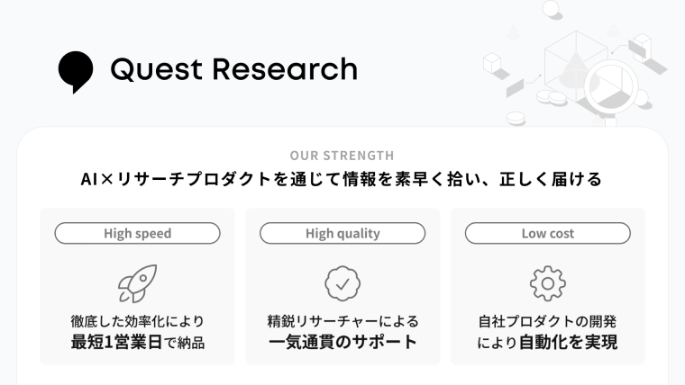 Quest Researchの強み:AI×リサーチプロダクトを通じて情報を素早く広い、正しく届ける